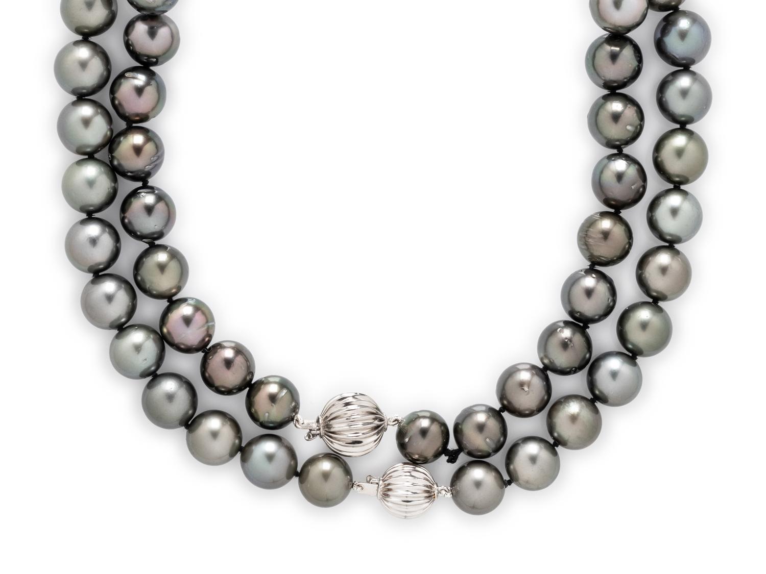 TWO NESTING STRANDS OF TAHITIAN CULTURED PEARLS