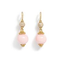 YELLOW GOLD, DIAMOND AND PINK OPAL EARRINGS