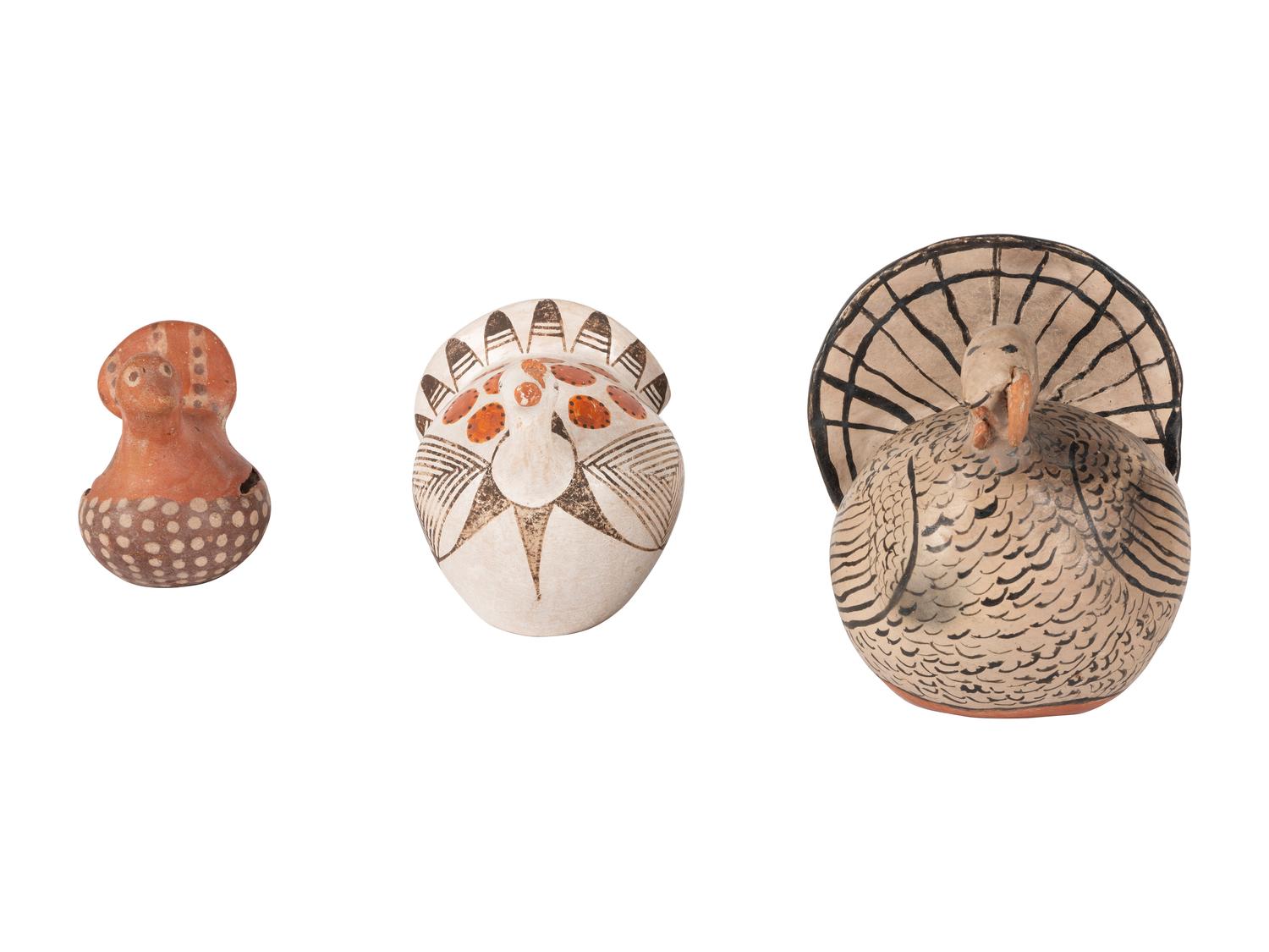 Trio of Pueblo Pottery Turkeys