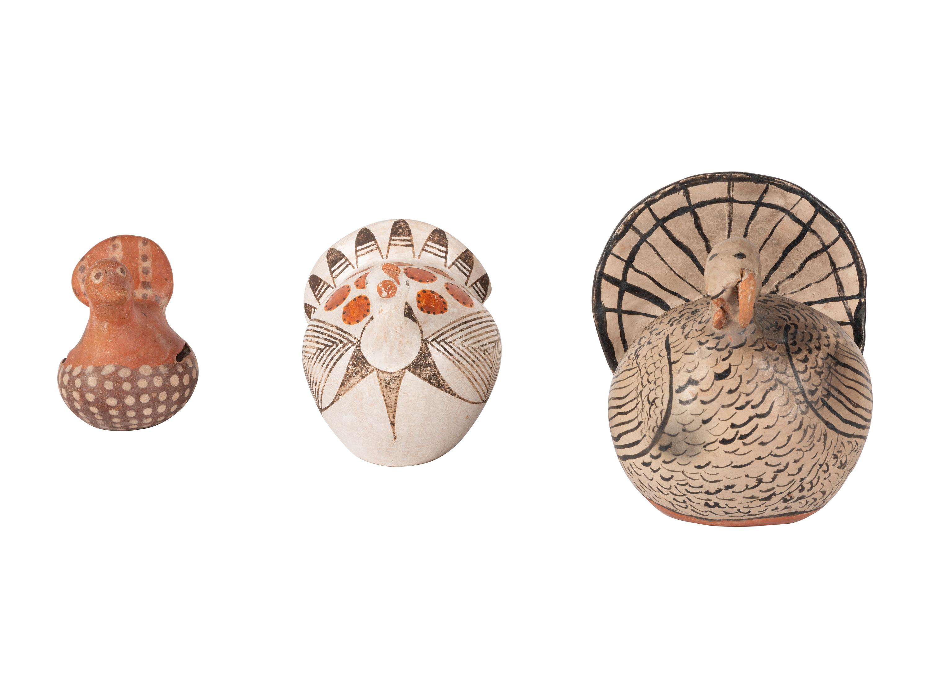 Trio of Pueblo Pottery Turkeys