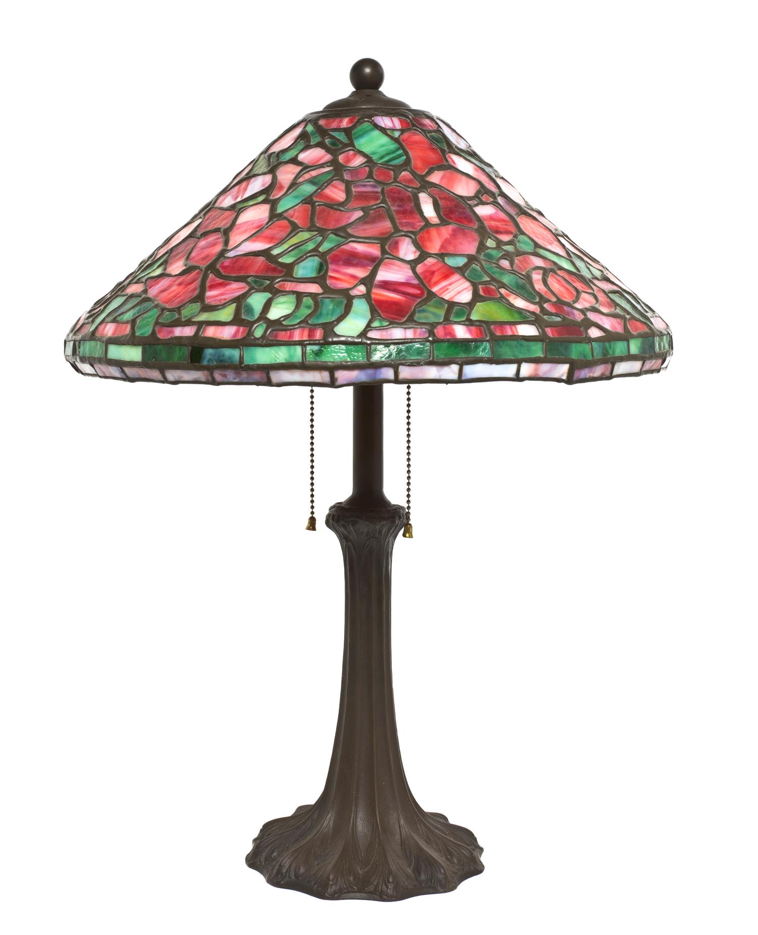 An American Leaded Glass Table Lamp, Height overall 22 1/2 inches x diameter of shade 16 1/2 inches.