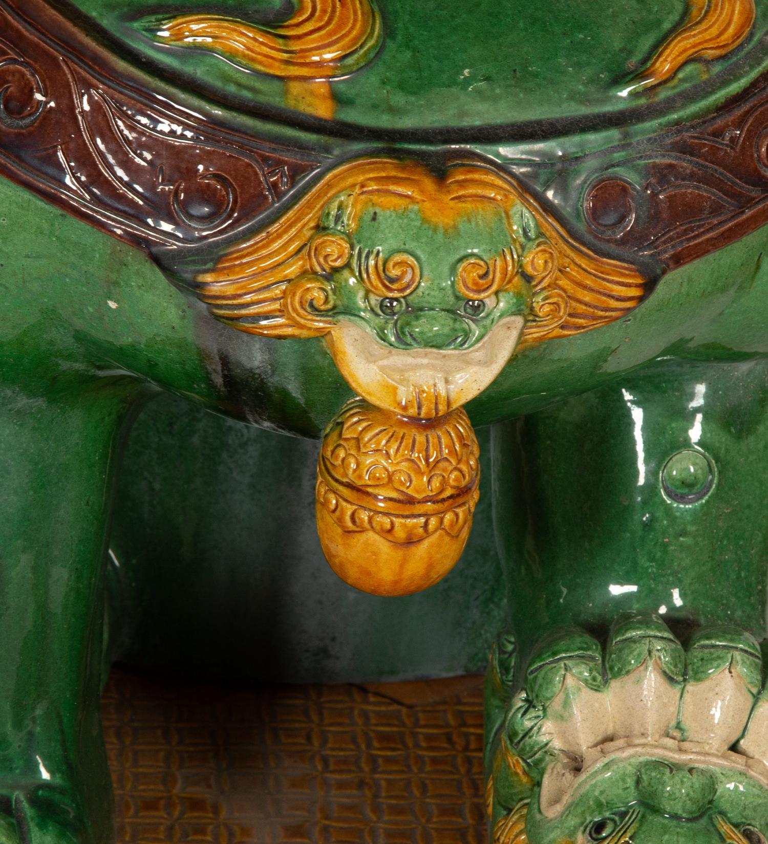 A Large Pair of Sançai-Glazed Porcelain Guardian Lions