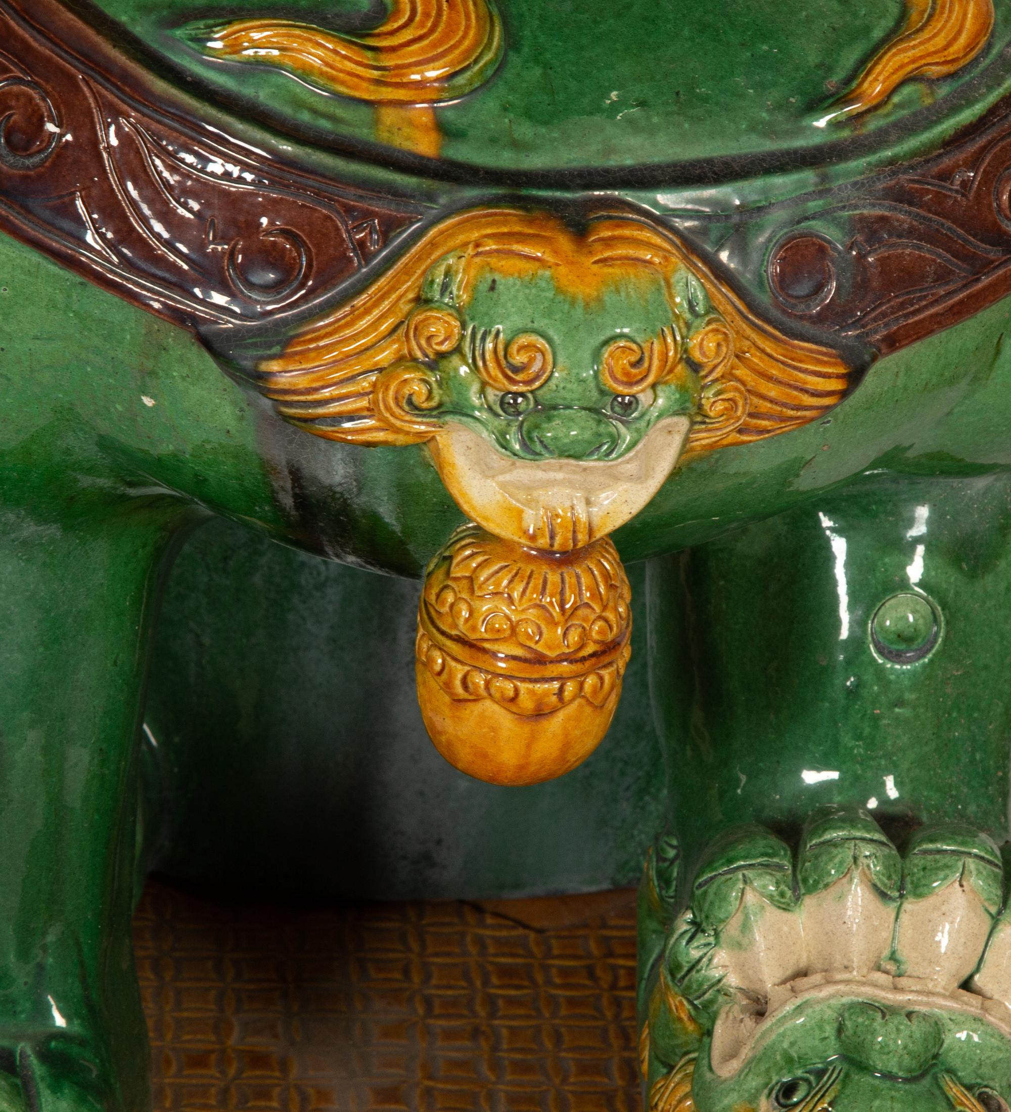 A Large Pair of Sançai-Glazed Porcelain Guardian Lions
