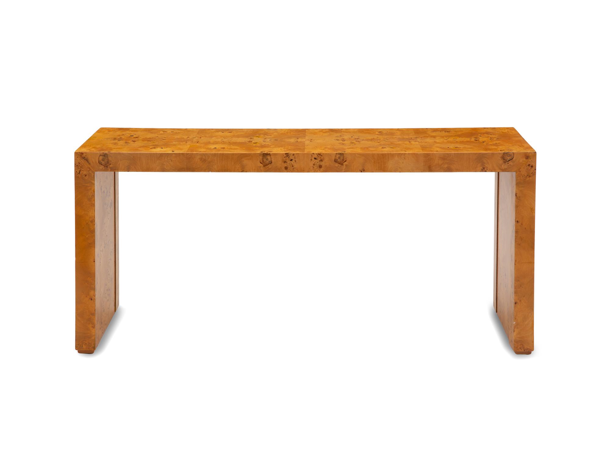 A Burl Walnut-Veneered Waterfall Console Table
