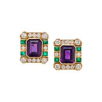 AMETHYST, DIAMOND AND EMERALD EARCLIPS