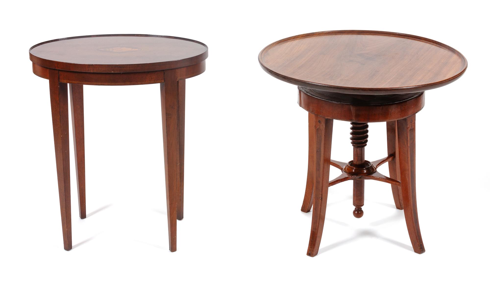 Two Georgian Style Mahogany End Tables Height of taller 20 inches. — 19TH AND 20TH CENTURY