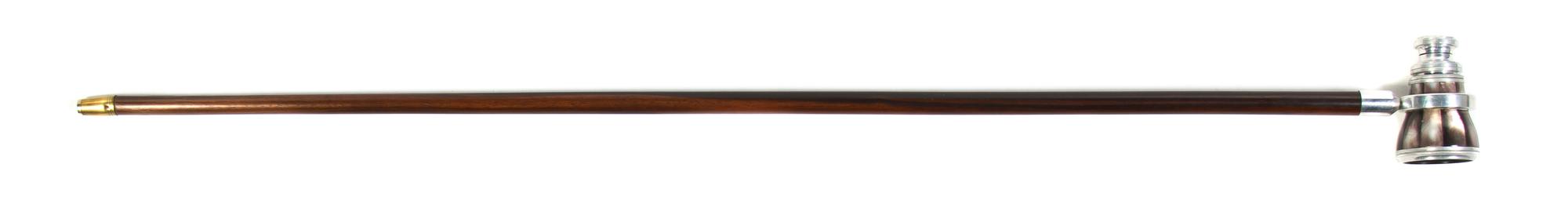An English Mother-of-Pearl Veneered Monocular Mounted Cane, Aitchison & Co., Height overall 35 7/8 x width of handle open 4 inches.