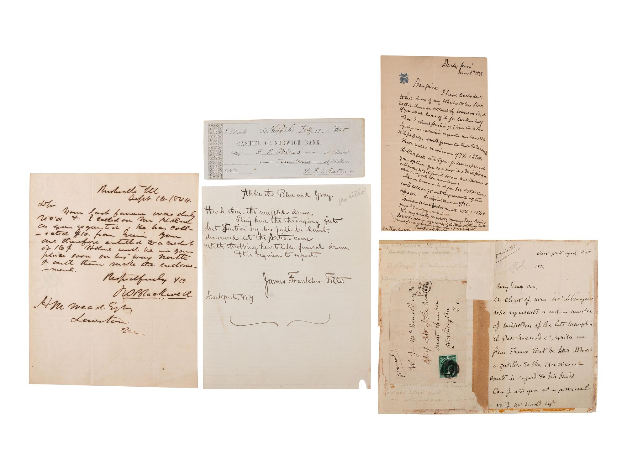 [LINCOLN, Abraham (1809-1865)]. Autographs of Lincoln friends and associates, including: