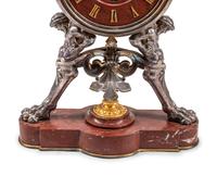 A French Neoclassical Gilt and Silvered Bronze and Marble Mantel Clock