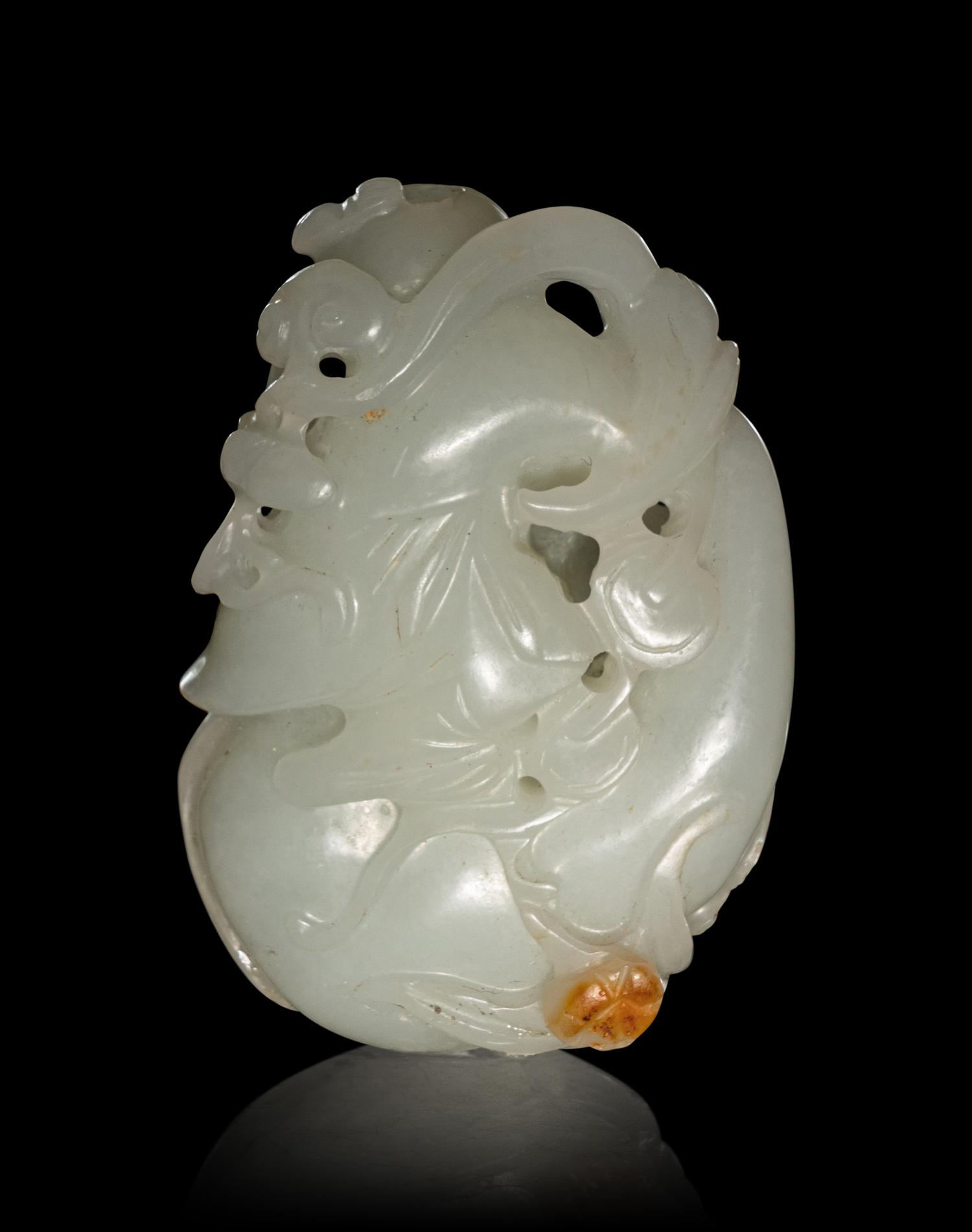 A Carved Pale Celadon 'Boy on Gourd' Snuff Bottle