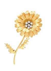 An 18 Karat Yellow Gold and Diamond Flower Brooch, Tiffany & Co., Italy, Circa 1950, 7.30 dwts.