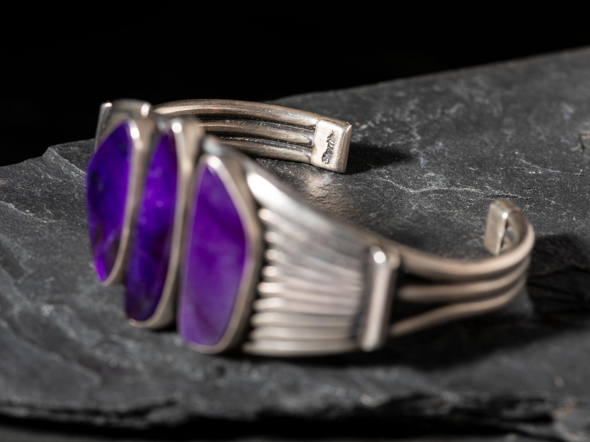 Southwestern-style Sugilite and Sterling Silver Cuff Bracelet and Post Earrings, PLUS