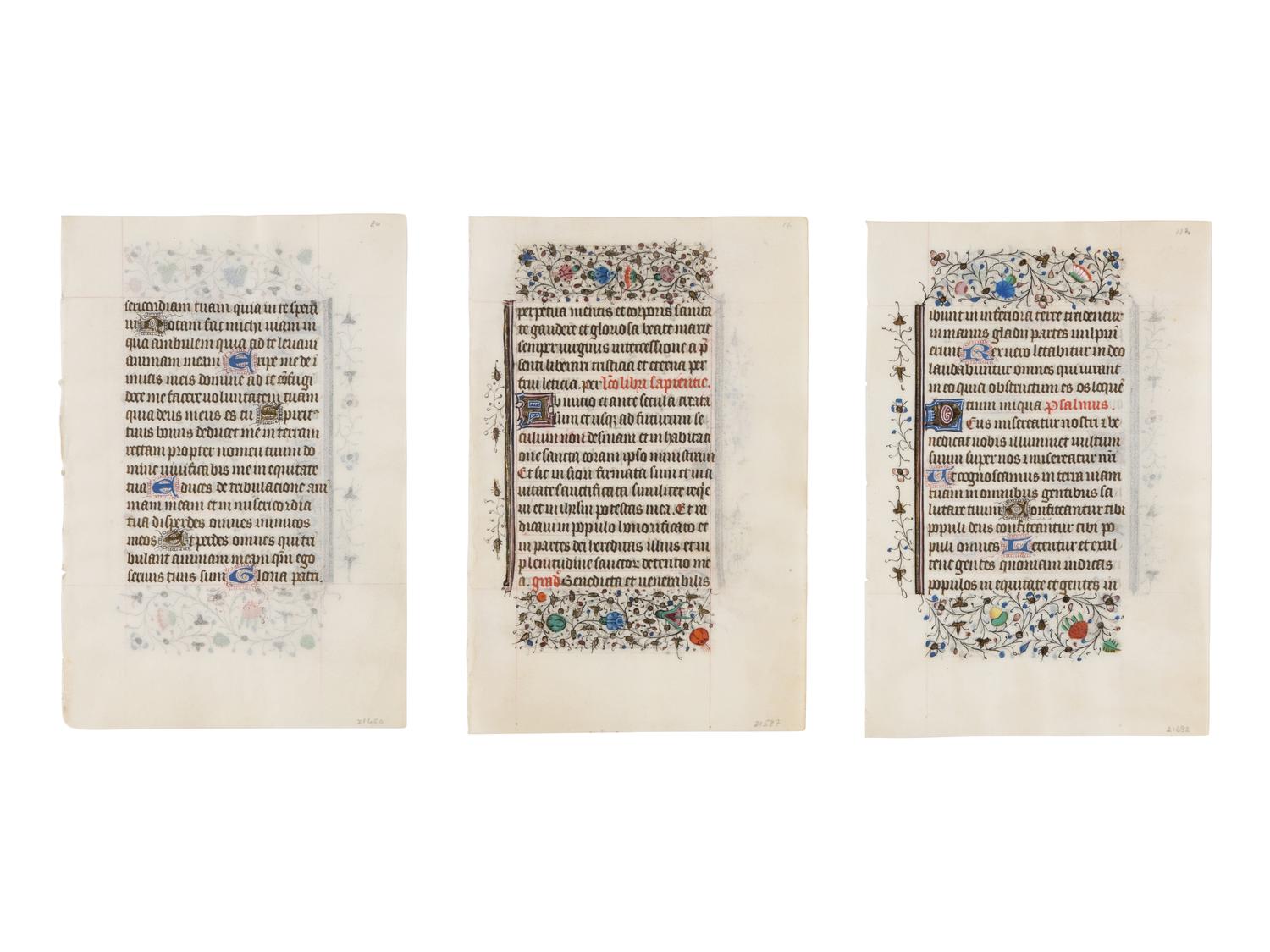 BRUGES WORKSHOP Three leaves from a Book of Hours, Use of Rome, ca. 1460, in Latin, illuminated manuscript on parchment [Southern Netherlands, Bruges, c. 1460]