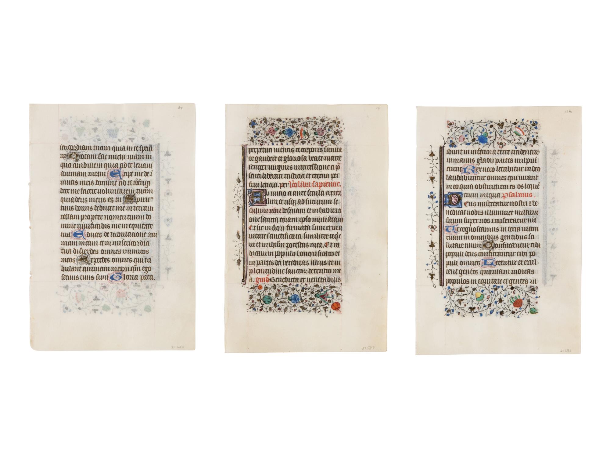 BRUGES WORKSHOP Three leaves from a Book of Hours, Use of Rome, ca. 1460, in Latin, illuminated manuscript on parchment [Southern Netherlands, Bruges, c. 1460]