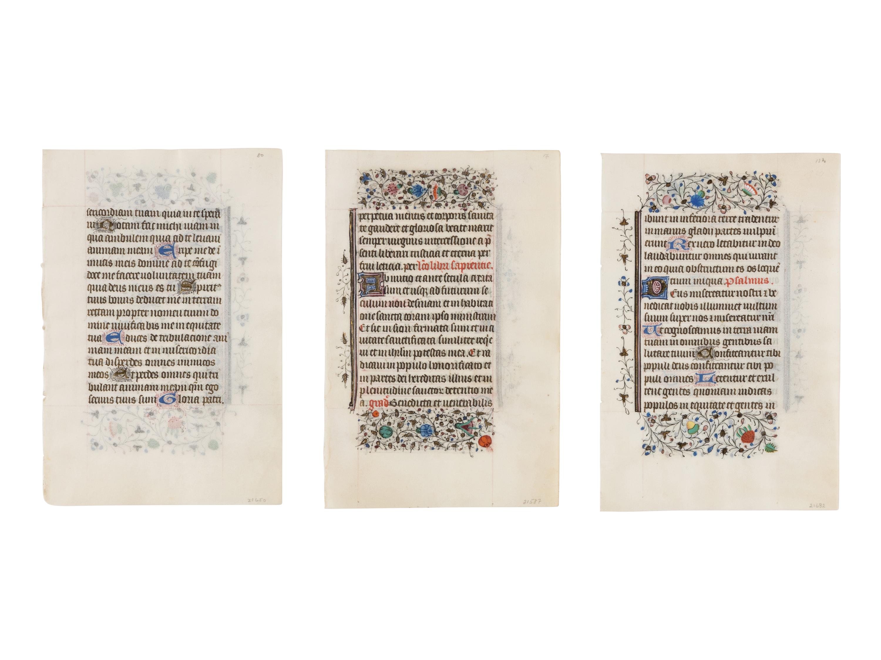 BRUGES WORKSHOP Three leaves from a Book of Hours, Use of Rome, ca. 1460, in Latin, illuminated manuscript on parchment [Southern Netherlands, Bruges, c. 1460]
