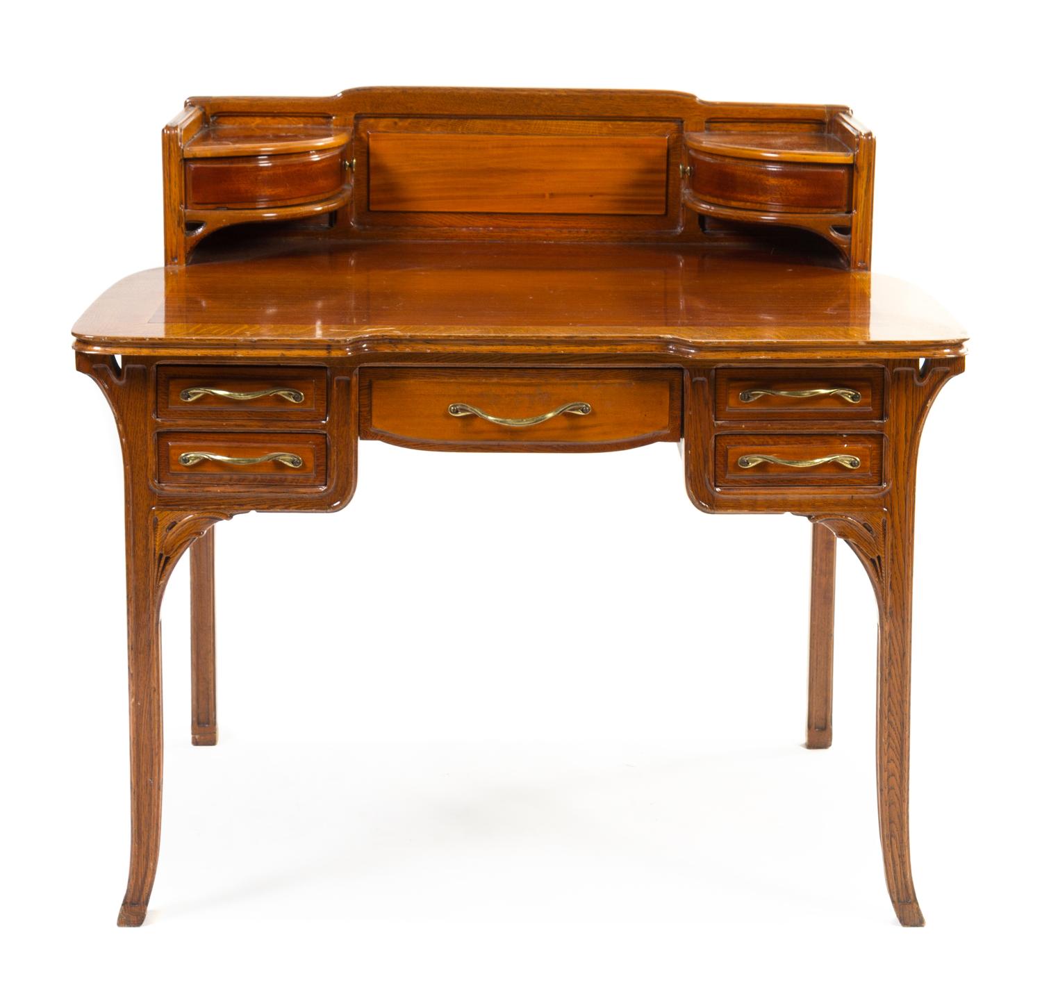 A French Art Nouveau Desk, School of Nancy Height 37 1/2 x width 41 3/4 x depth 28 inches.