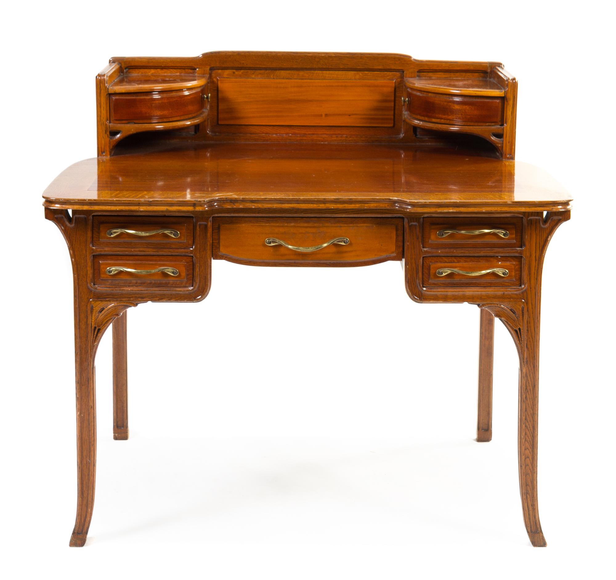 A French Art Nouveau Desk, School of Nancy Height 37 1/2 x width 41 3/4 x depth 28 inches.