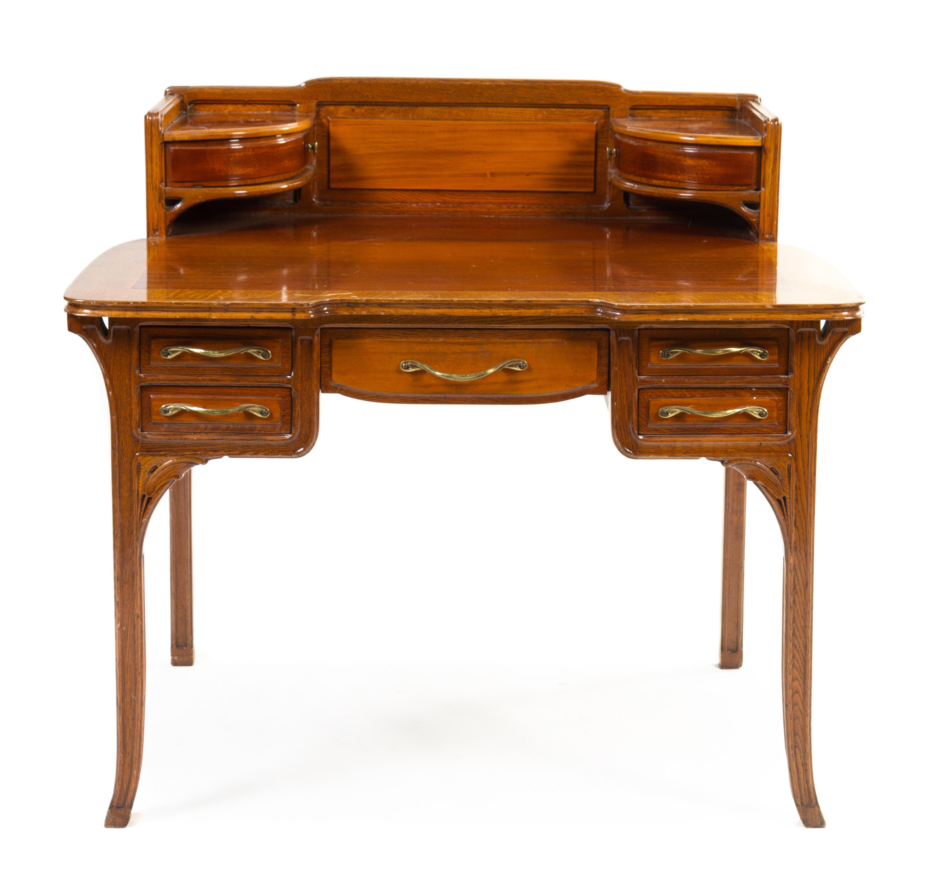 A French Art Nouveau Desk, School of Nancy Height 37 1/2 x width 41 3/4 x depth 28 inches.