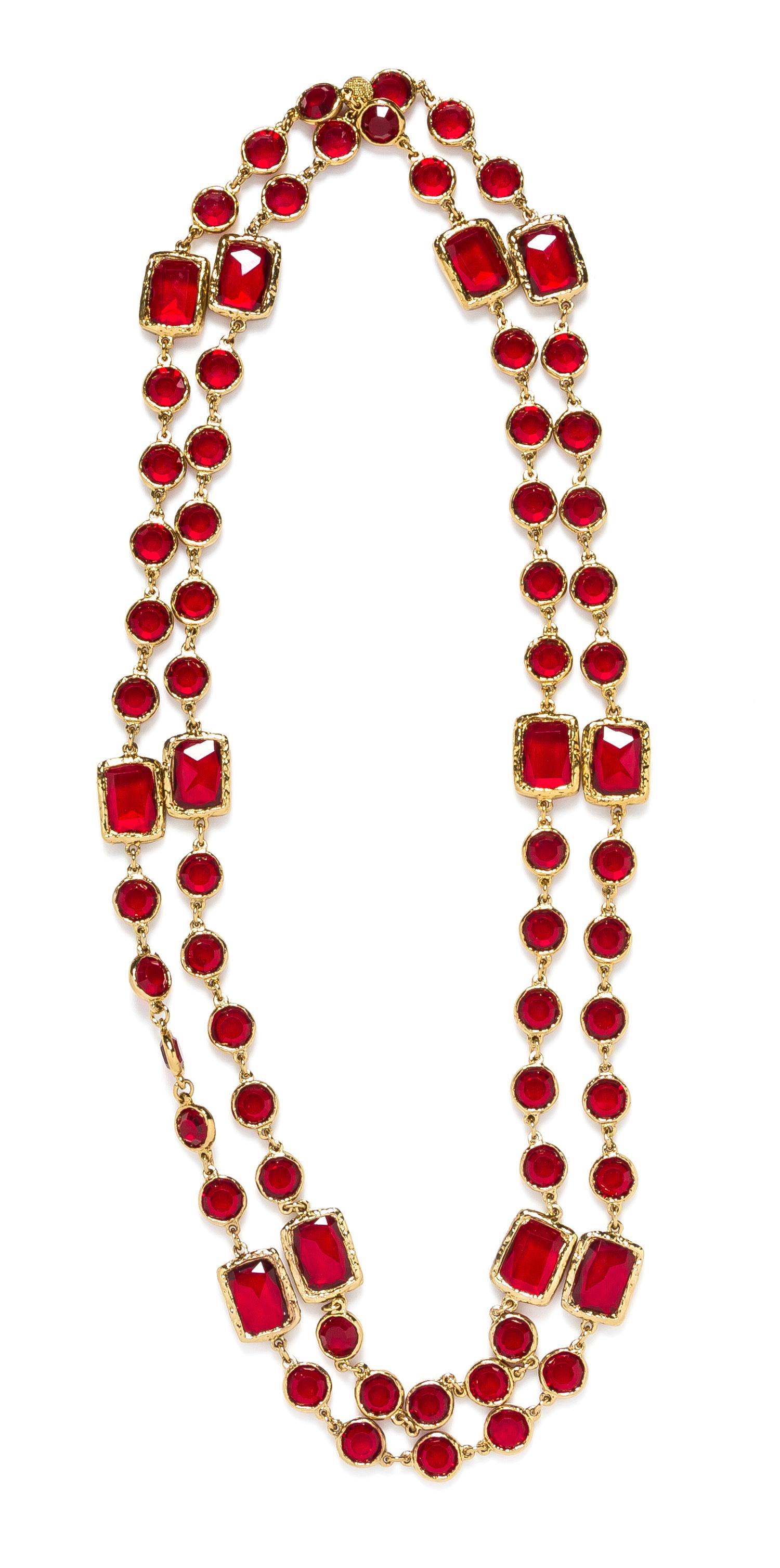 A Chanel Ruby Crystal Chiclet Sautoir.