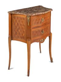 A Louis XV/XVI Transitional Style Parquetry Marble-Top Side Table