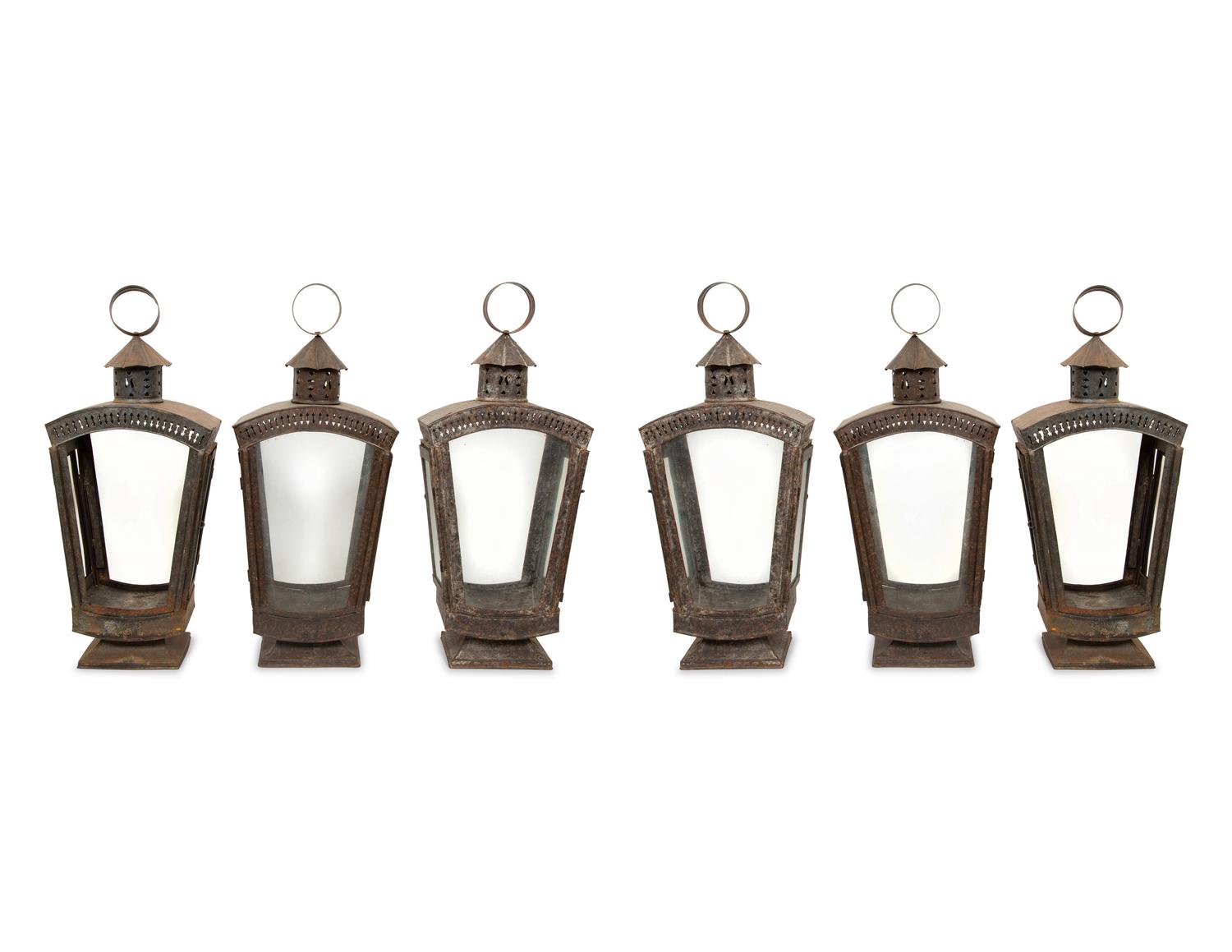 A Group of Six Patinated Metal Lanterns