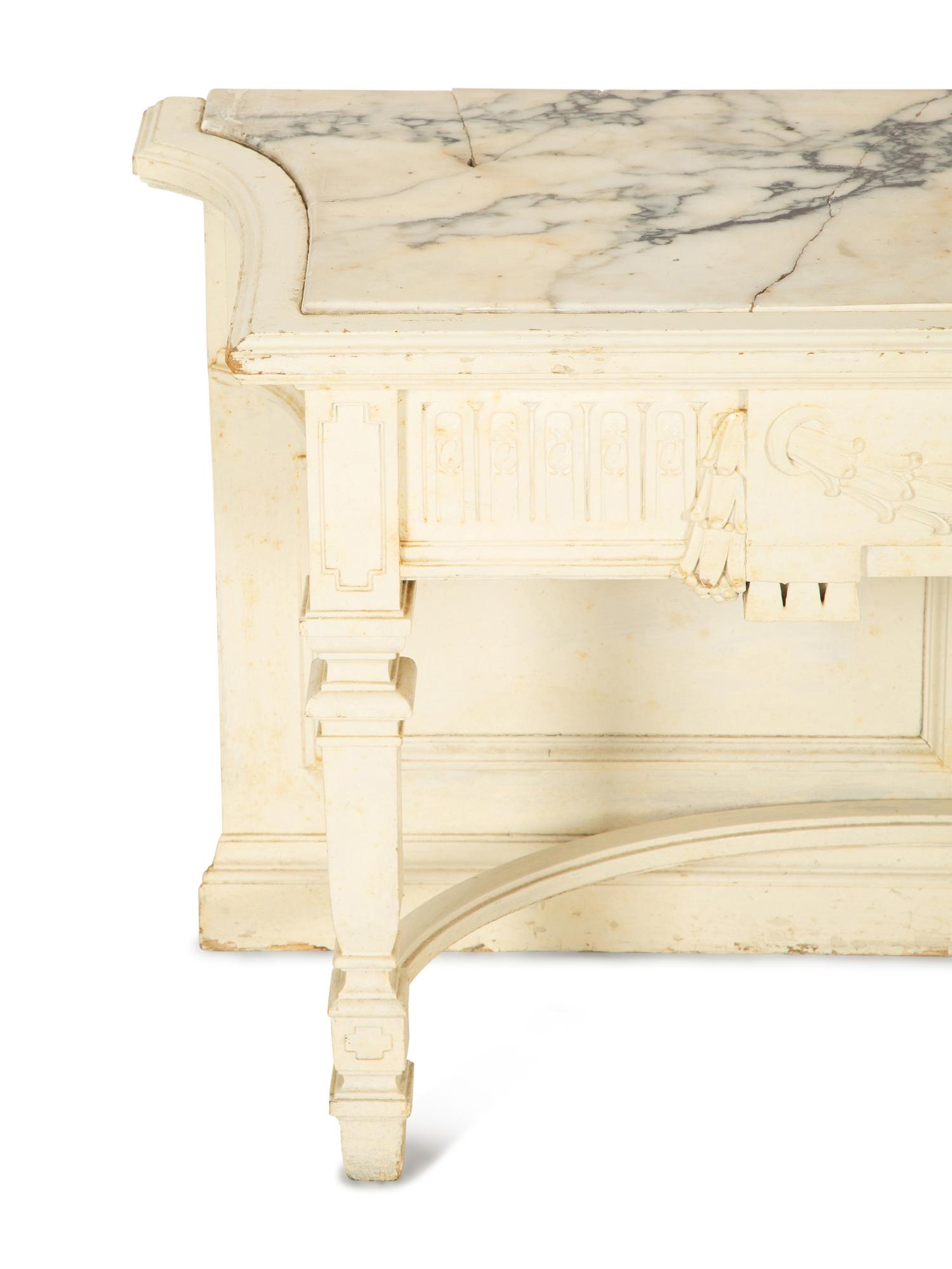 A Continental White Painted Mirrored Door Cabinet on Marble Top Base — Late 19th Century