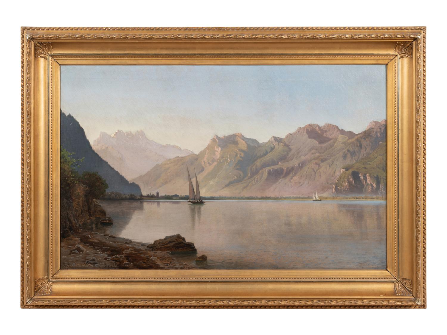 Mountain Lake with Sailboats