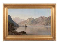 Mountain Lake with Sailboats