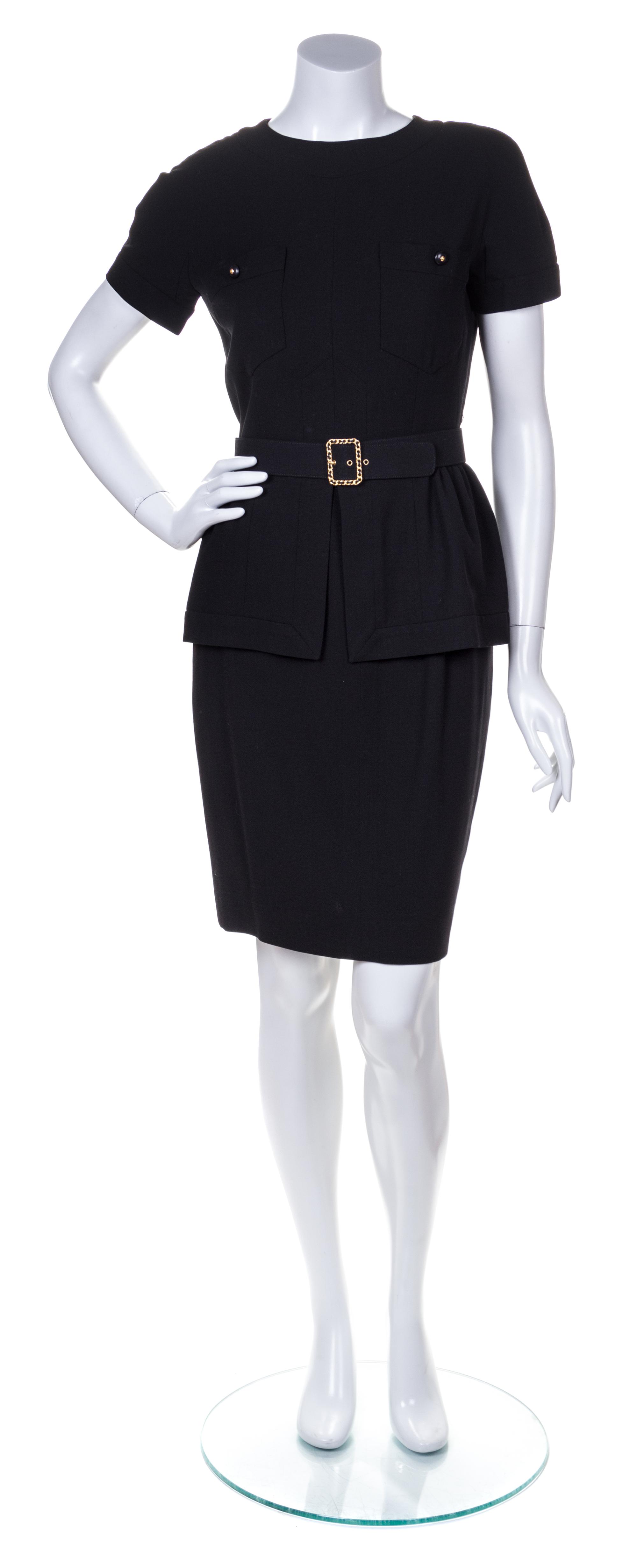 A Chanel Black Wool Skirt Ensemble, Size 40.