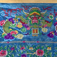 A Massive Chinese Blue Ground Embroidered Silk 'Immortals' Wall Panel, Late 19th/Early 20th Century 清晚期 藍緞地綉群仙祝壽圖挂賬