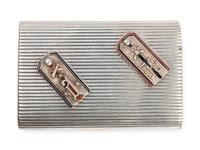 A Russian Silver, Gold and Charm Applied Cigarette Case