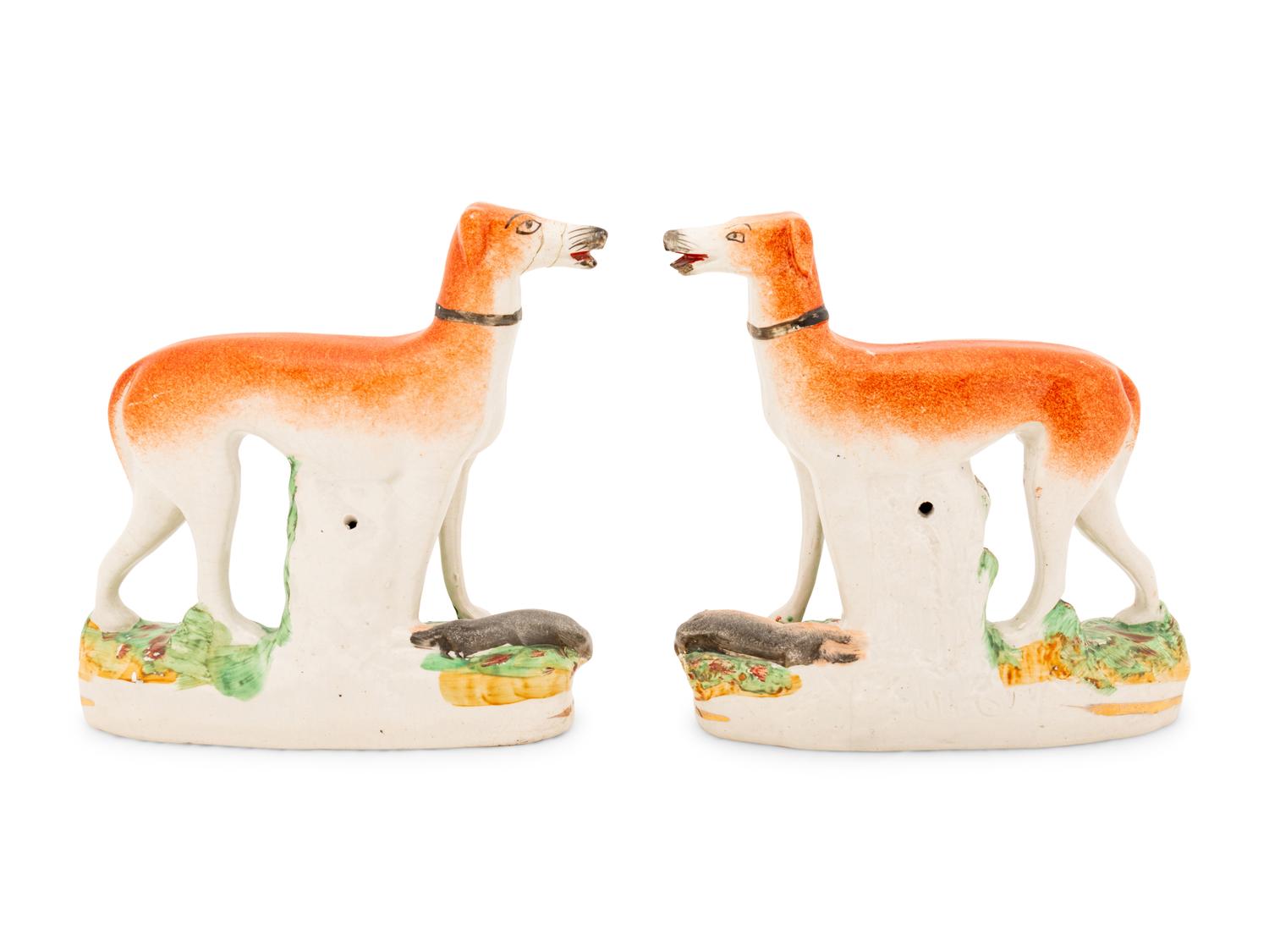 Two Pairs of Staffordshire Whippets and Spaniels