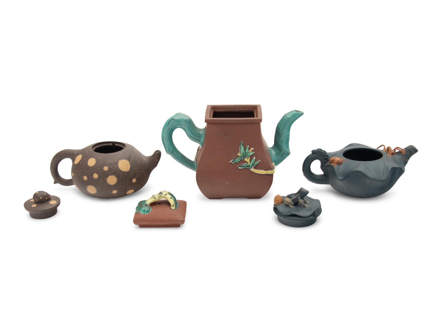 Three Chinese Yixing Pottery Teapots