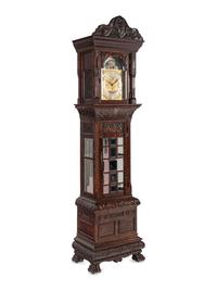 A Renaissance Revival Carved Oak Eight-Tube Tall Case Clock