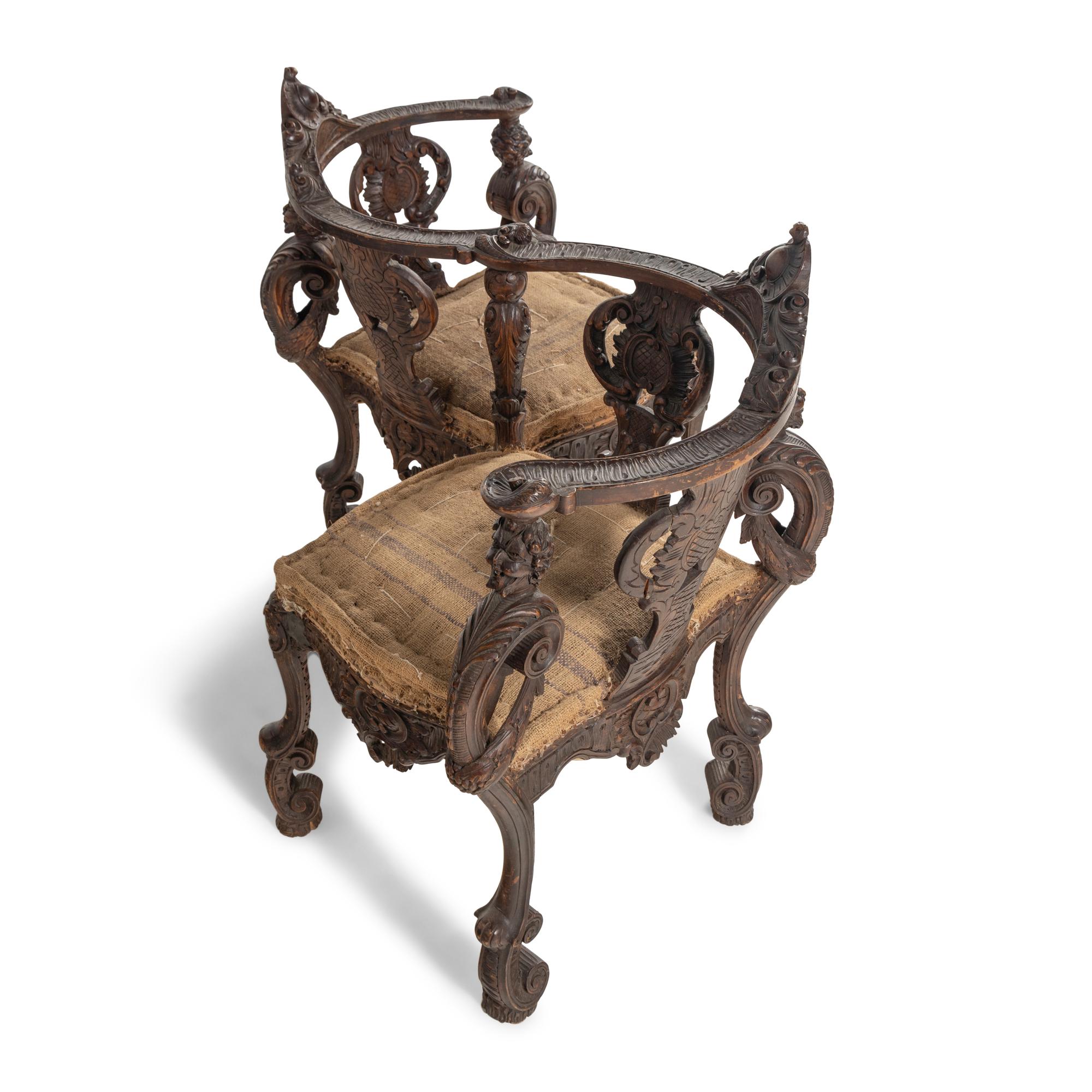 An Italian Carved Walnut Tête-à-Tête