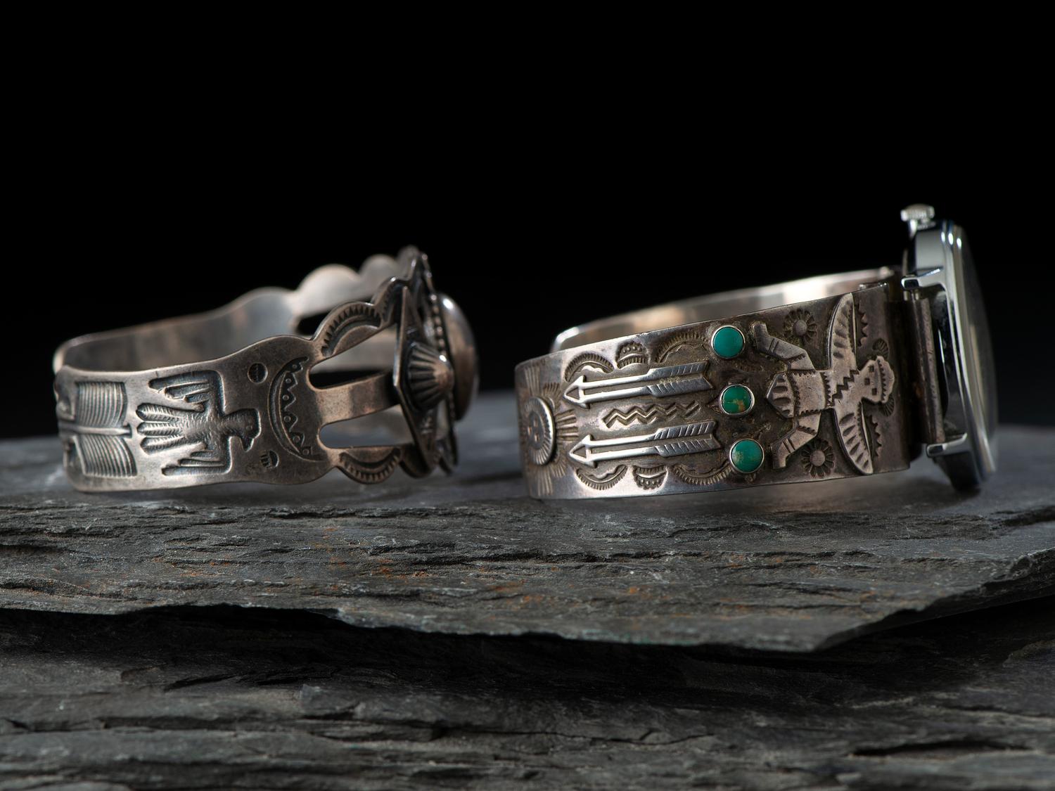 Navajo Sterling Silver and Turquoise Cuff Watchband, PLUS