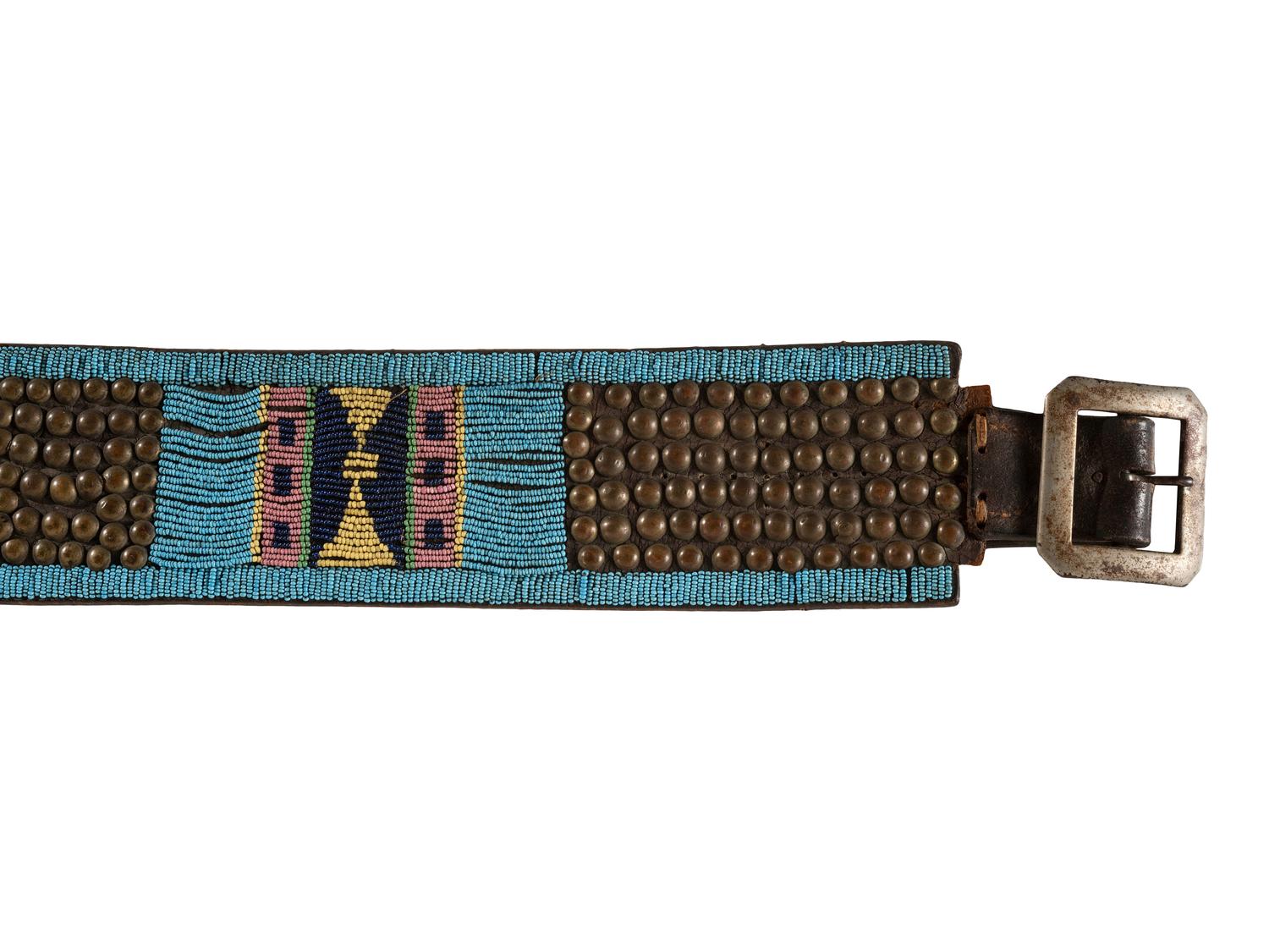 Plateau Beaded and Tacked Belt, with Pouch