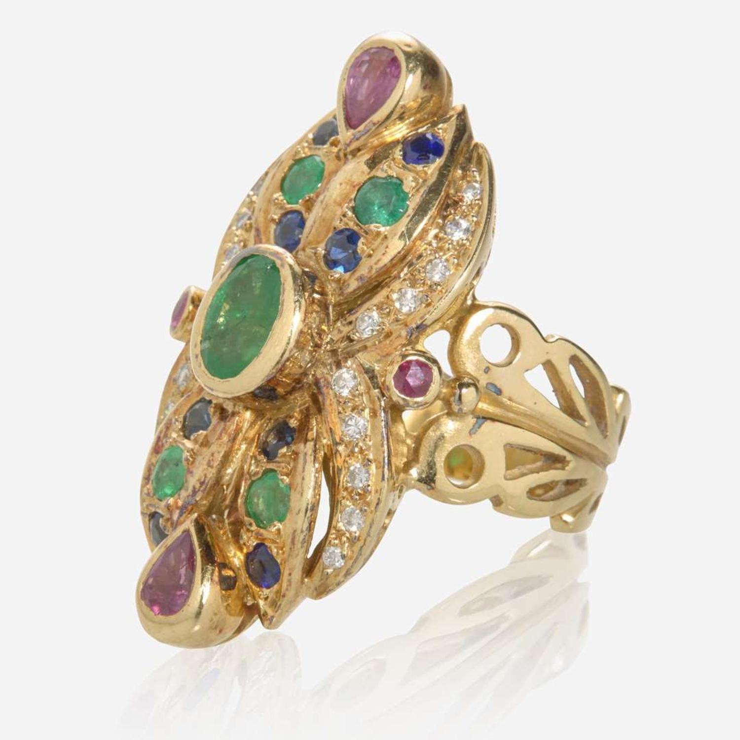An 18K Yellow Gold and Gemstone Ring