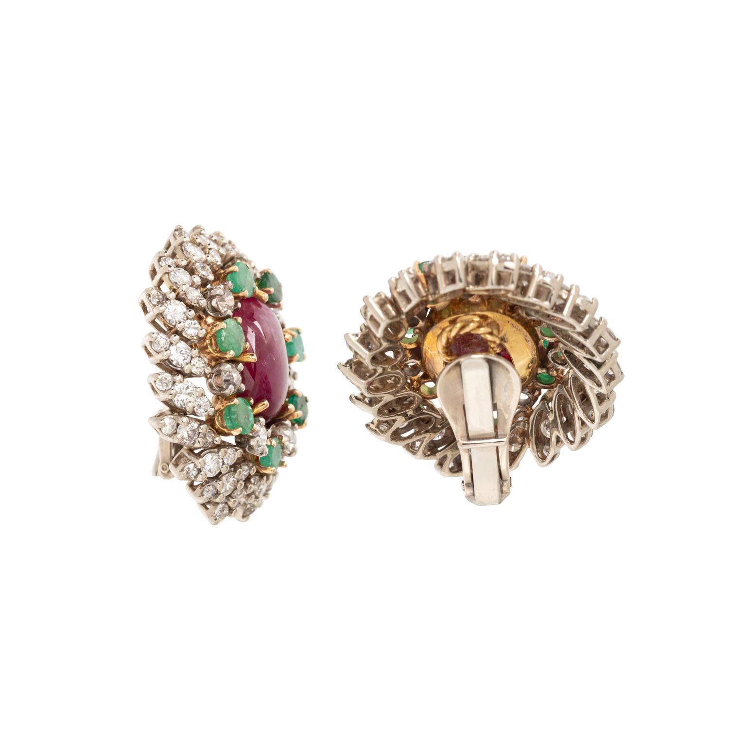 RUBY, DIAMOND AND EMERALD CLIP EARRINGS