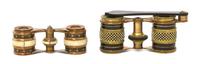 Two Pairs of French Enameled Opera Glasses, Width of first 3 7/8 inches.