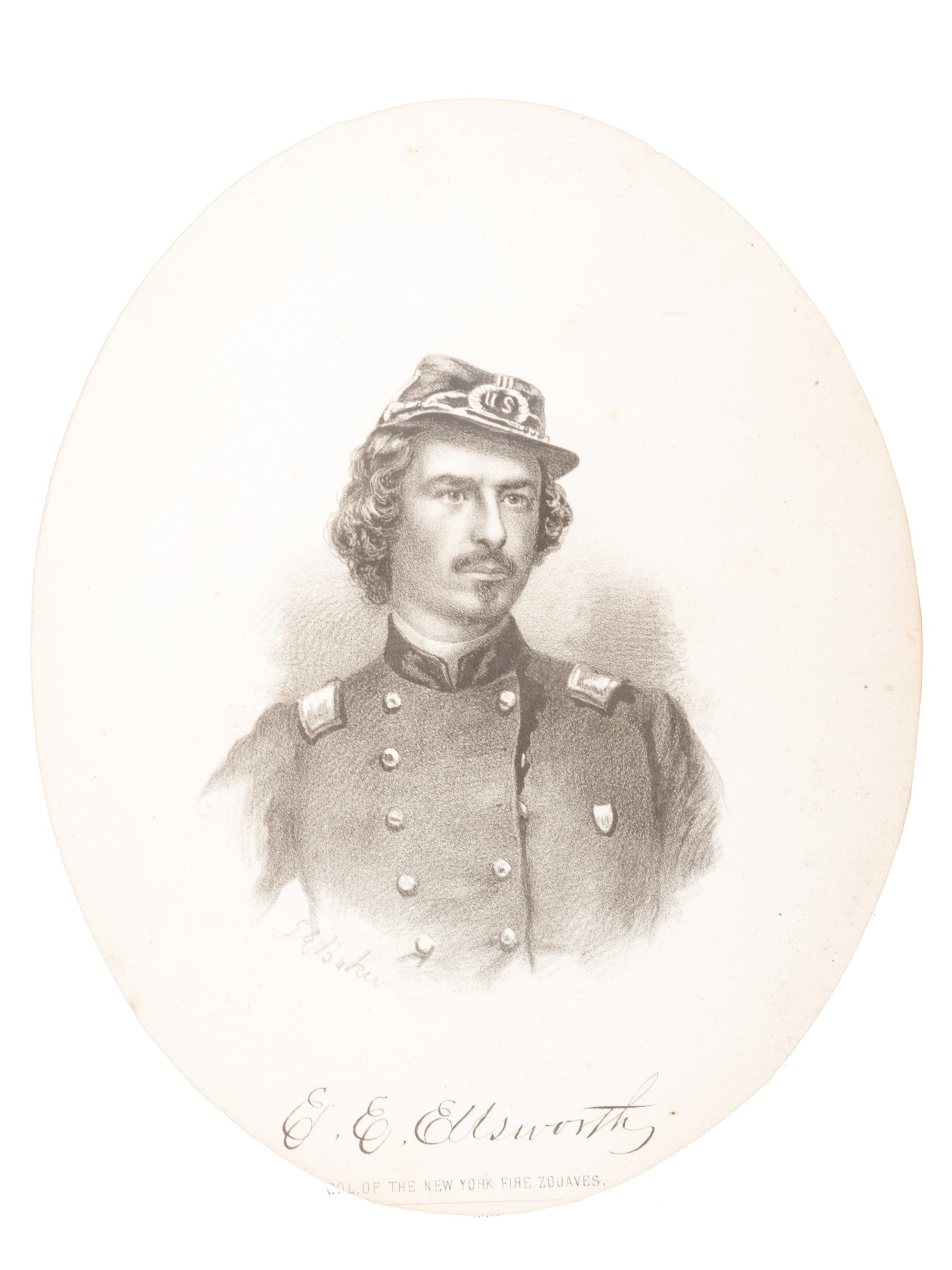 [CIVIL WAR]. A collection of items involving Colonel Elmer Ellsworth and Sergeant Francis Brownell, incl. prints, photographs, and other memorabilia.