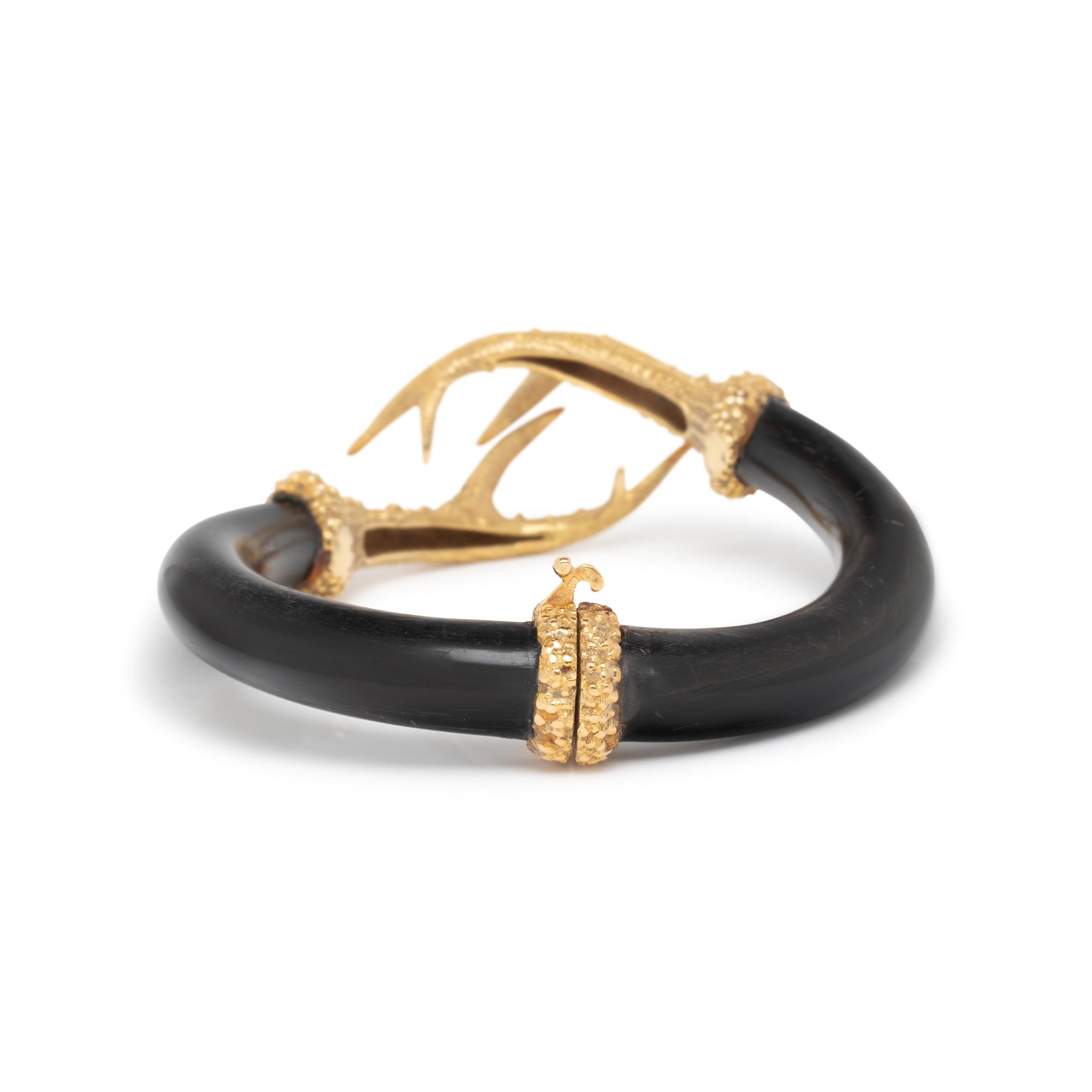 HORN AND YELLOW GOLD BANGLE BRACELET