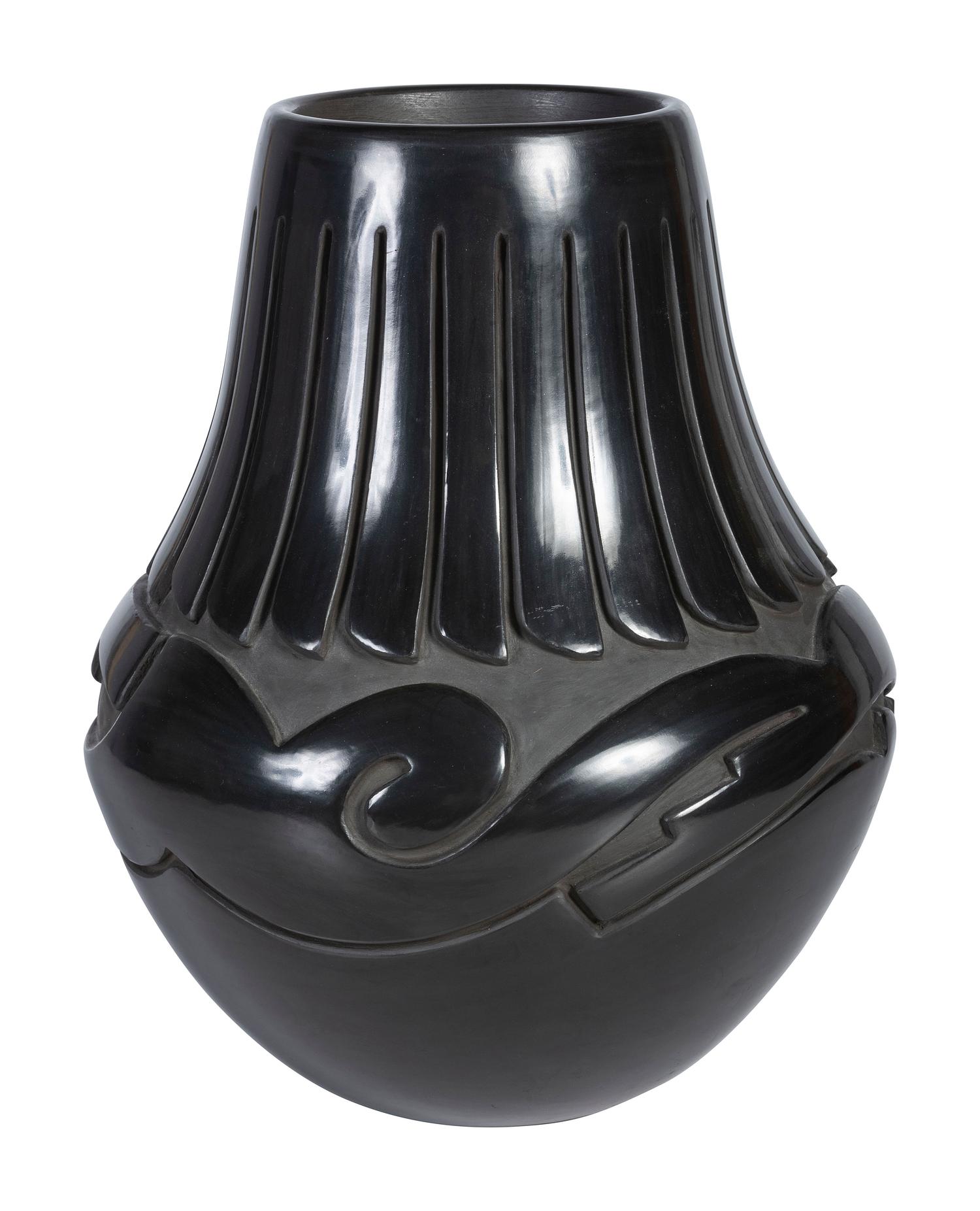 Carved Blackware Pottery Jar