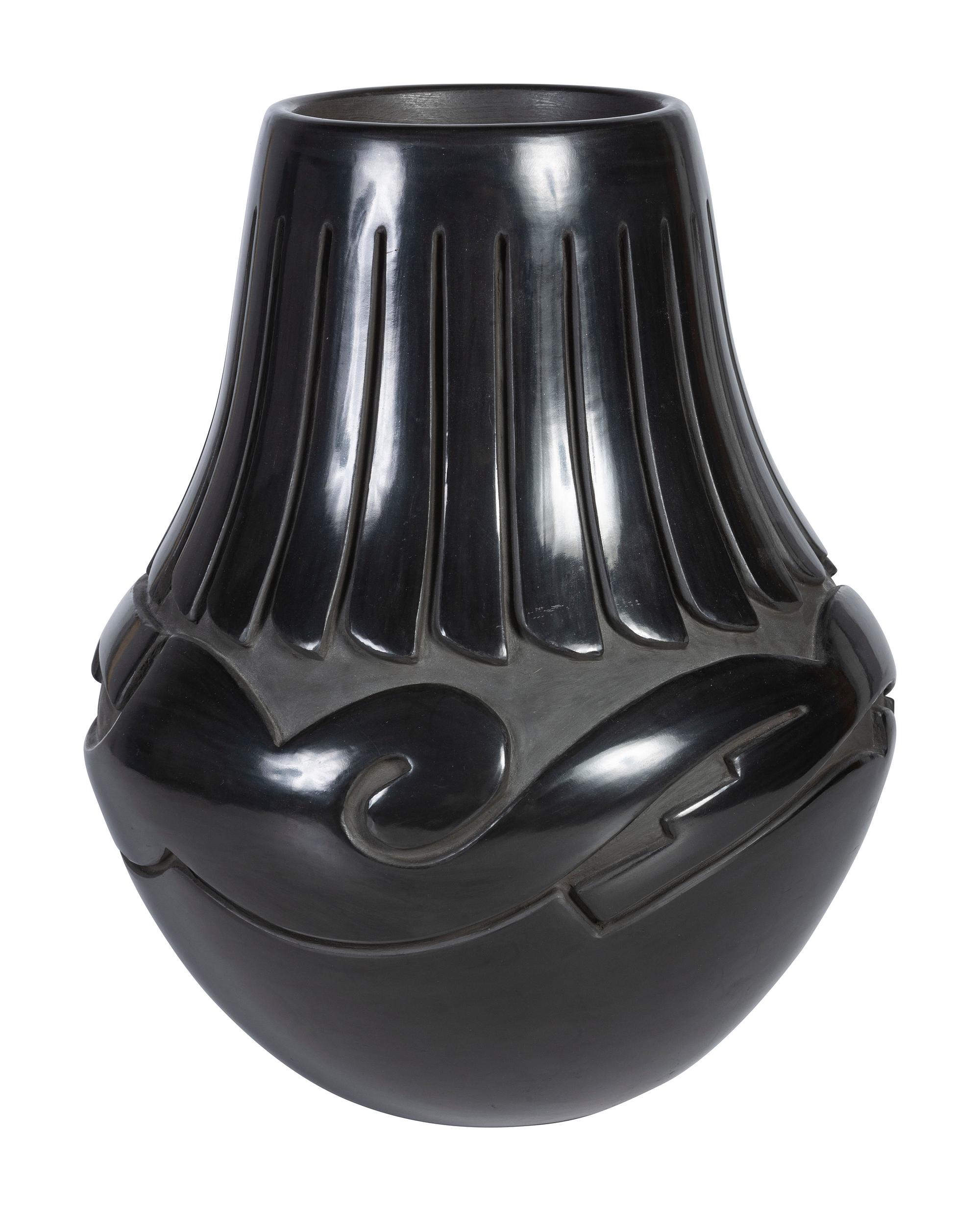 Carved Blackware Pottery Jar