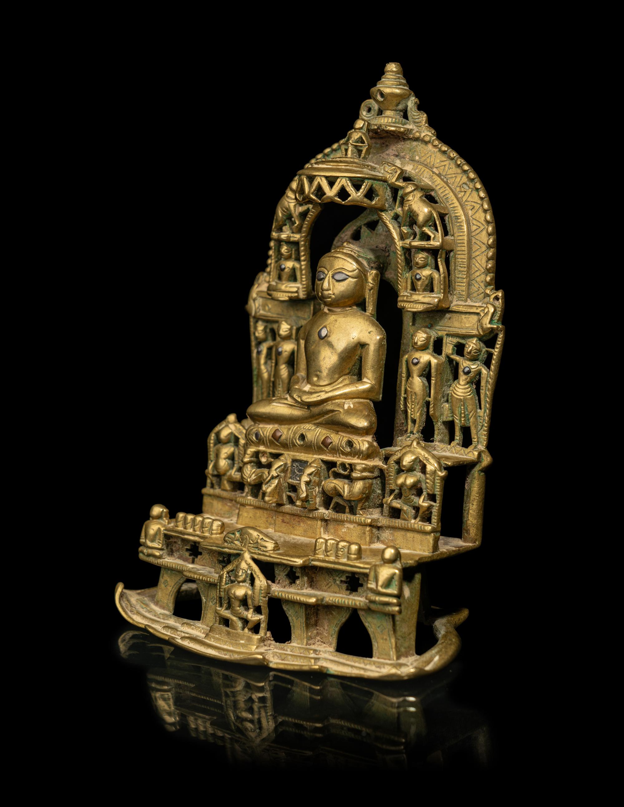 An Indian Silver Inlaid Brass Jain Shrine