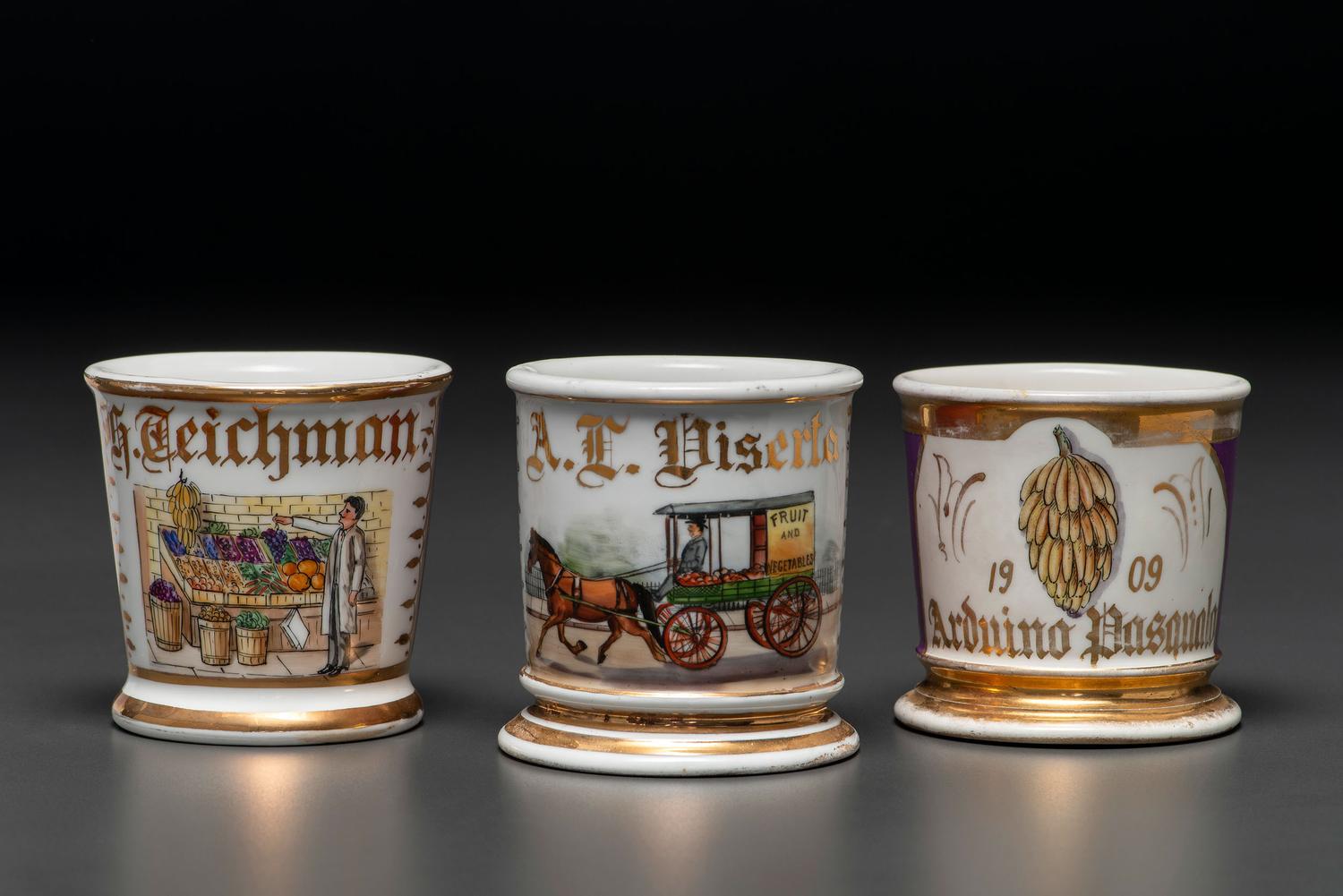 Three Grocer's Porcelain Occupation Shaving Mugs