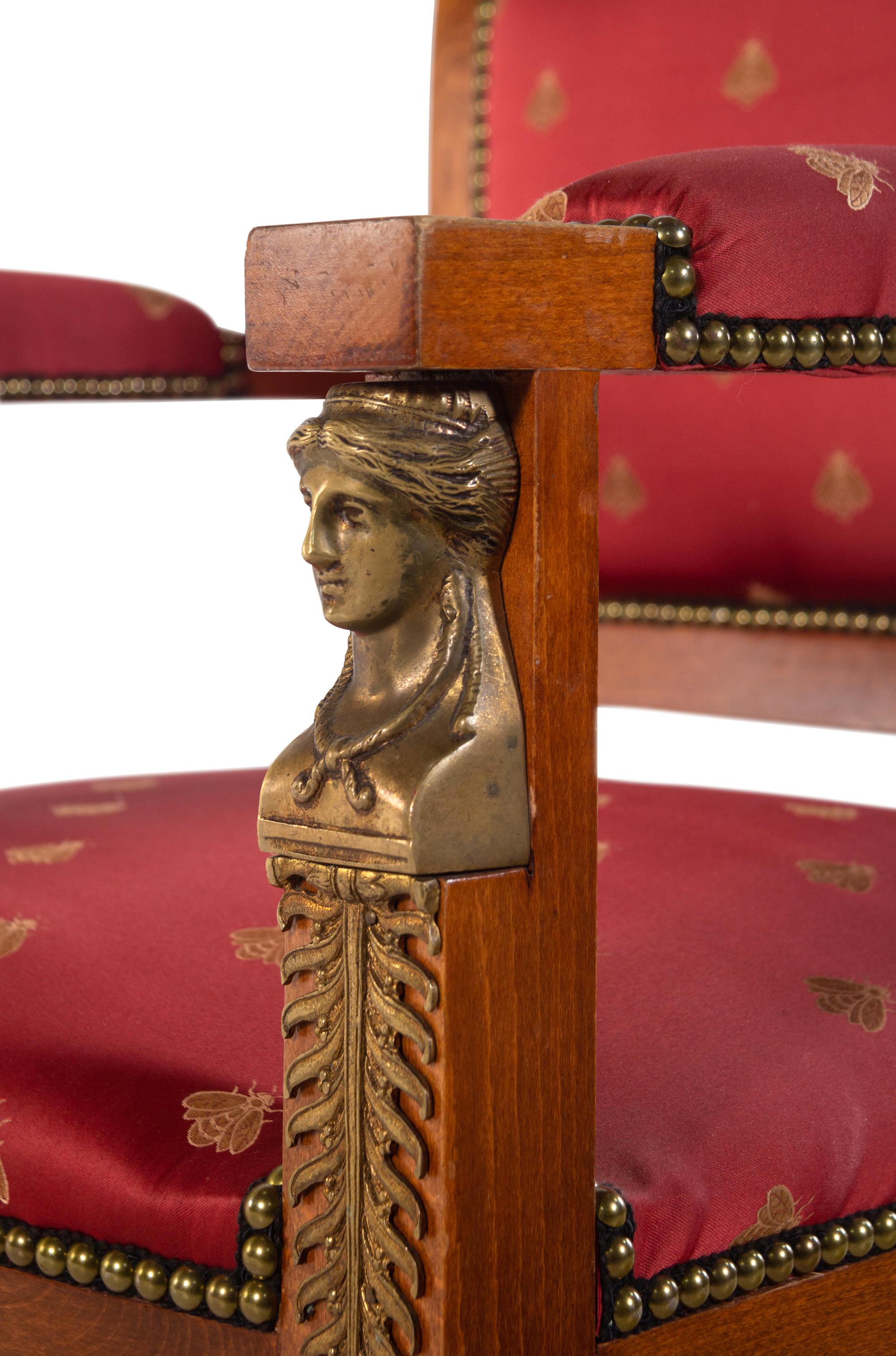 An Empire Style Gilt Bronze Mounted Oak Armchair