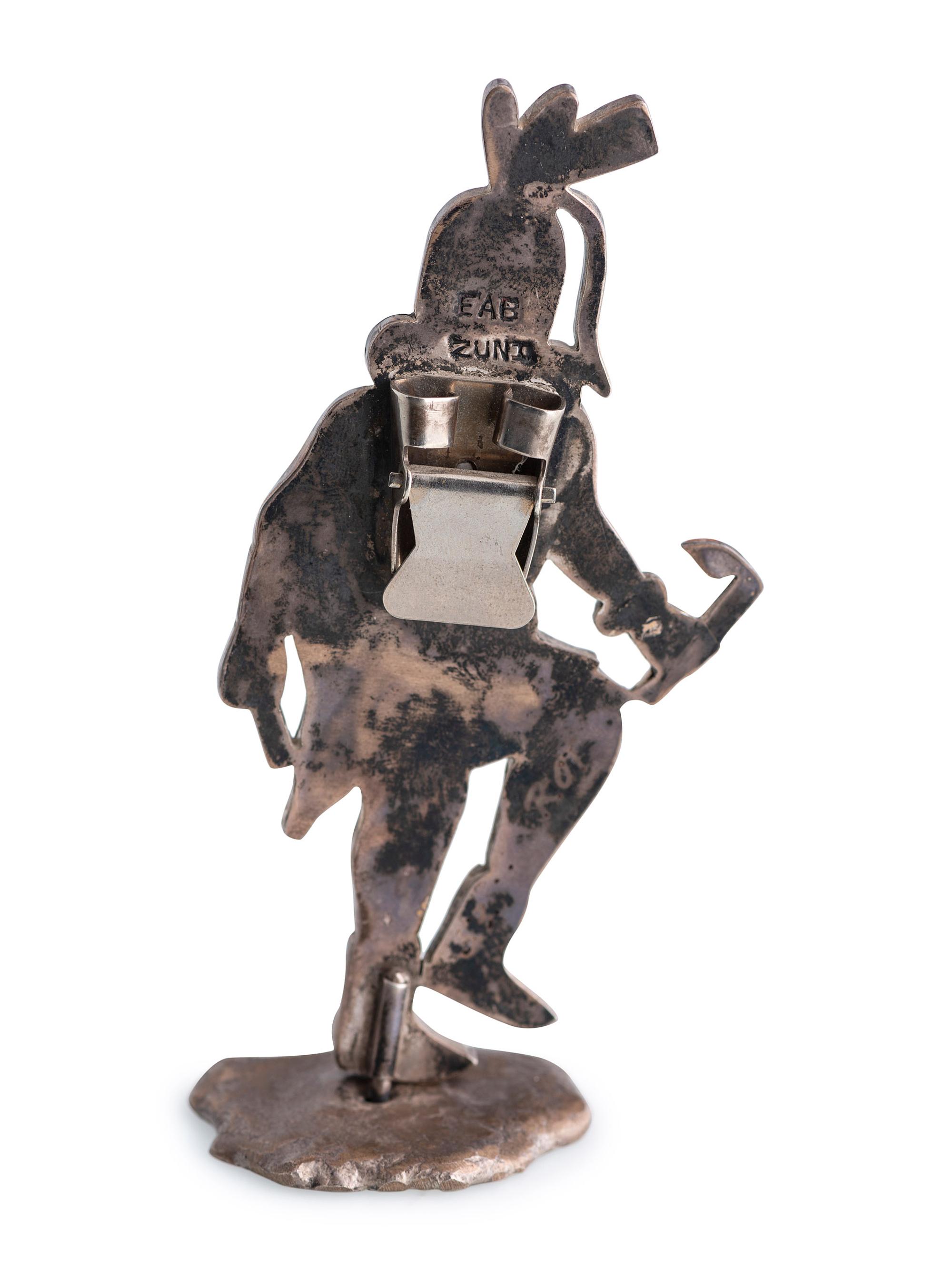 Silver and Mosaic Inlay Fire God Katsina Bolo Slide, with Stand