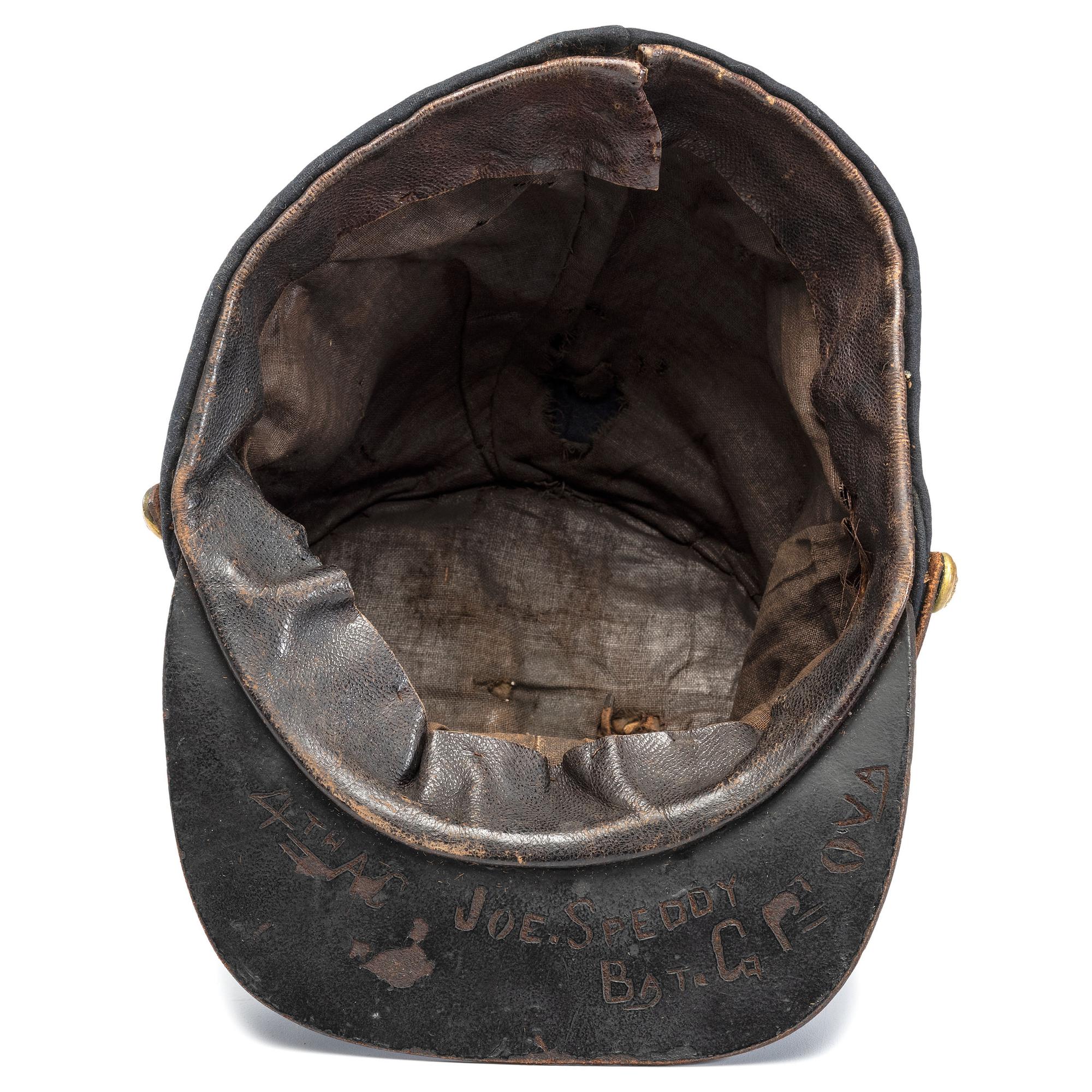 1st Ohio Light Artillery forage cap identified to Joseph Speddy, Battery G, WIA Pulaski, Tennessee.