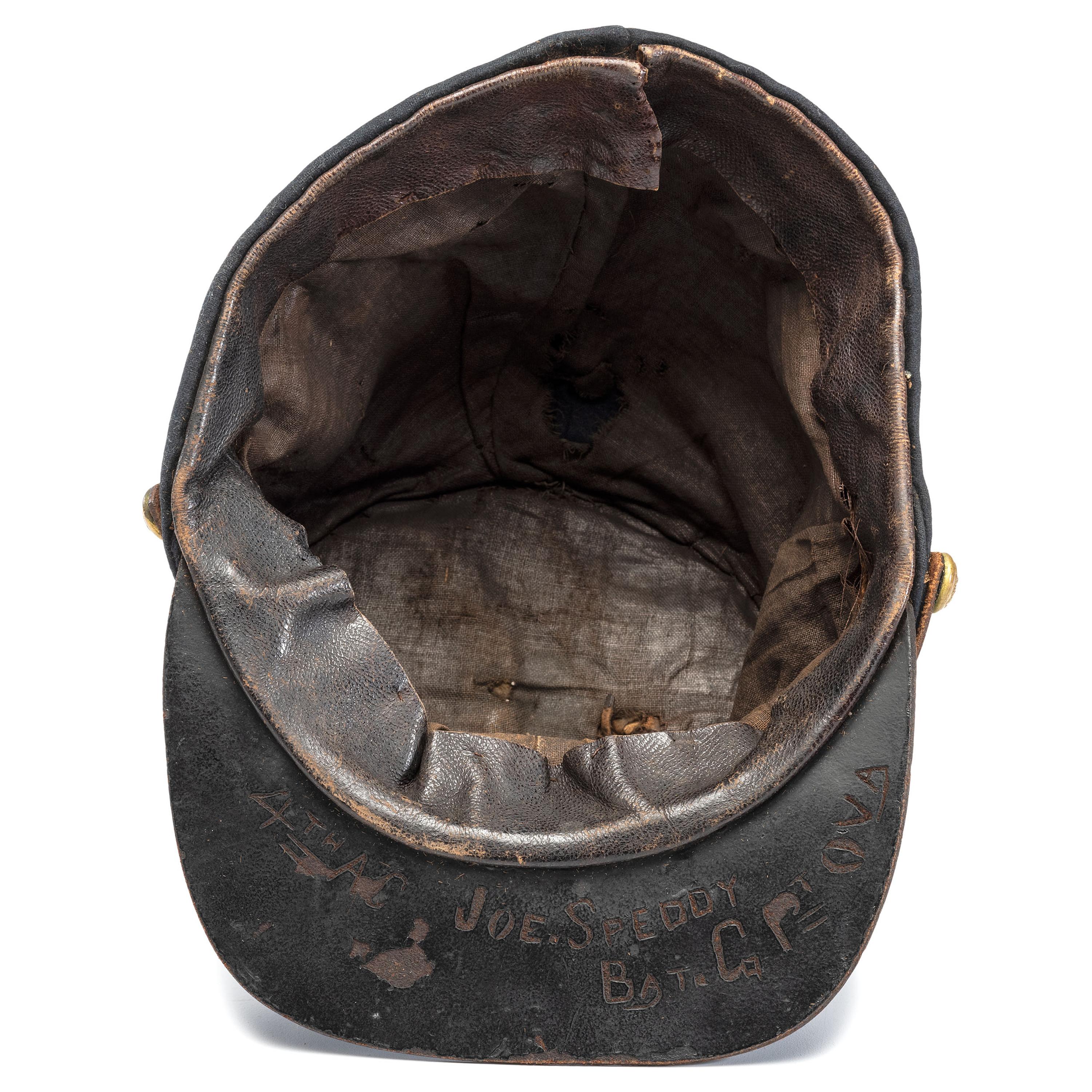 1st Ohio Light Artillery forage cap identified to Joseph Speddy, Battery G, WIA Pulaski, Tennessee.